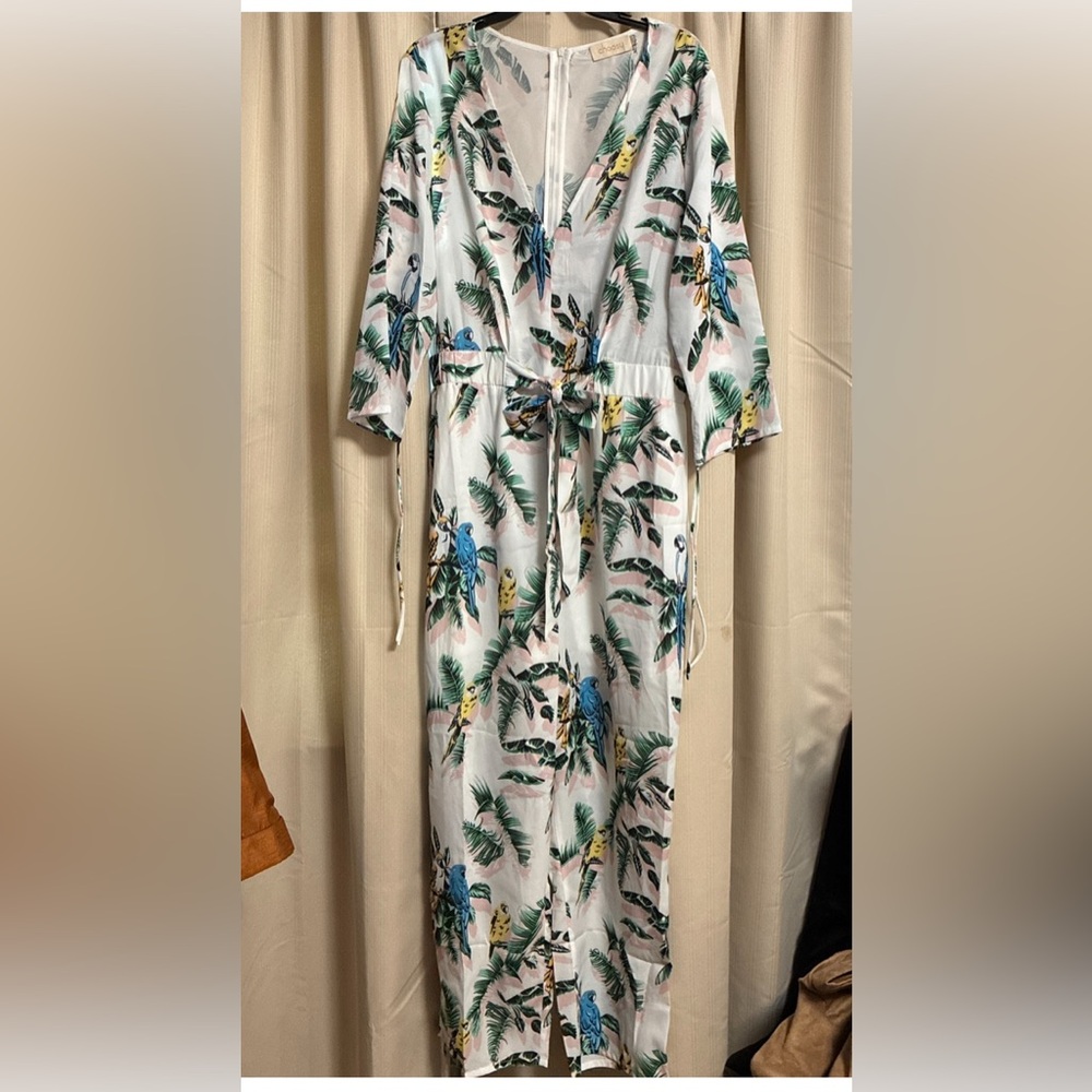 Choosy Tropical Print Jumpsuit 18 Belted Elastic Waist Feminine